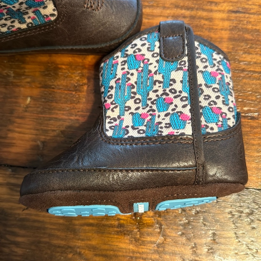 Ariat baby boots size 6-12 months pink and teal cactus